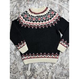 Vintage Hand Knit Chunky Nordic Wool Fair Isle Sweater Women Sz S Icelandic EUC